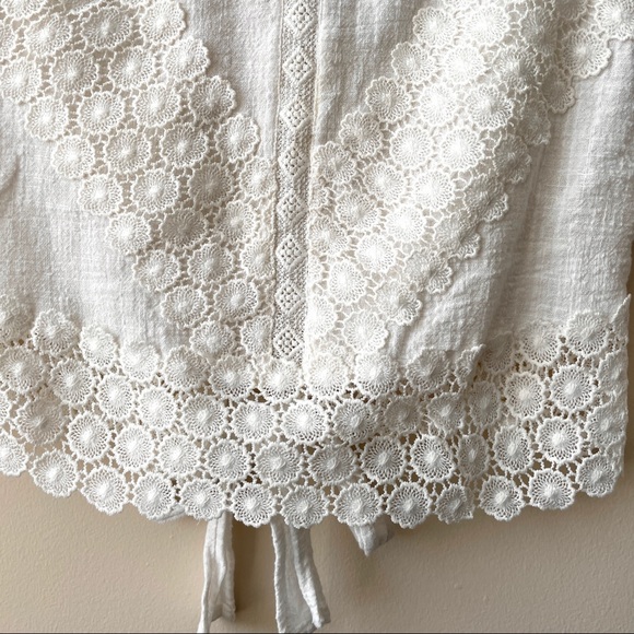 Cute Cream Woven Lace Boho Crop Top Bow Back - Picture 5 of 9